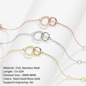 Bracelets double anneau martelés minimalistes en acier inoxydable 316L en trois couleurs
