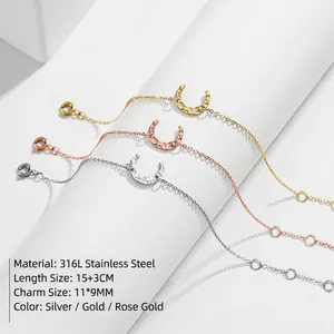 Minimalist moon-shaped 316L stainless steel bracelets in gold, rose gold and silver