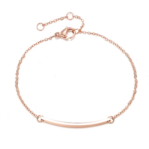 Close-up of rose gold minimalist geometric rectangular chain bracelet with lobster clasp