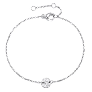 Minimalist stainless steel bracelet with hammered round pendant and adjustable chain