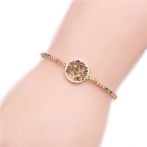 Tree Of Life Bracelet Copper Micro-Pave Zircon Colorful Box Chain Red String Adjustable Boho Jewelry Gift For Women