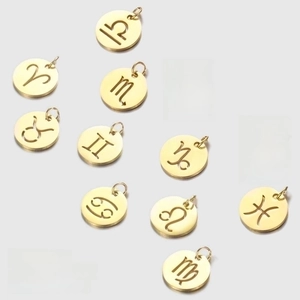 Detailed view of 13mm 14K gold-plated zodiac charms with hollowed-out constellation symbols