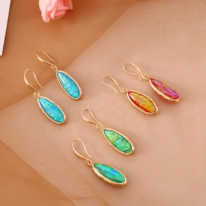 Teardrop Ear Hook Earrings Vintage Bohemian Natural Semi Precious Stone Alloy Gold Plated Fashion Jewelry For Women