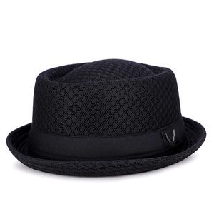Vintage Unisex Breathable Mesh Fedora Hat With Metal Buckle Lightweight Hollow Out Pork Pie Hat For Summer Sun Protection