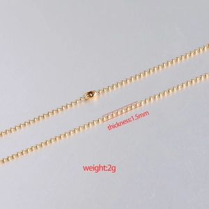 1.5mm golden stainless steel ball chain necklace with metal lobster clasp, 2g weight