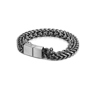 Retro double-layer titanium steel woven chain bracelet with matte buckle in antique silver