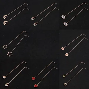 Titanium Steel Long Ear Threader Earrings Rose Gold Tassel Chain Dangle Jewelry For Women Hypoallergenic Minimalist Style