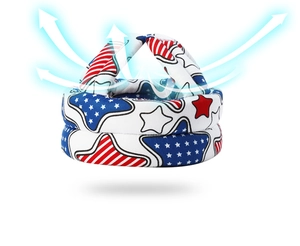 Detail showing breathable cotton fabric and star pattern on infant head safety protector