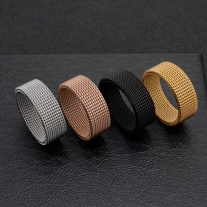 Mens flexible mesh titanium steel rings set in silver, rose gold, black, and gold colors