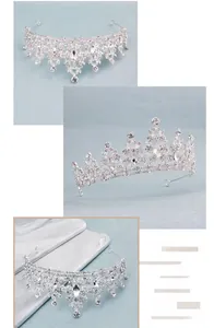 Close-up detail of Baroque silver tiara with sparkling crystal rhinestones for brides