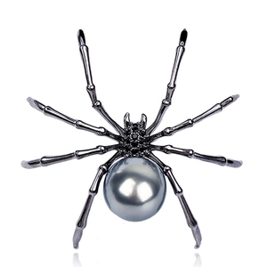 Spider Brooch Alloy Artificial Pearl Rhinestone Gothic Vintage Insect Halloween Suit Jewelry Pin Accessory For Women Men