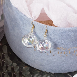 Elegant iridescent glass bubble drop earrings with golden hooks for women's fashion