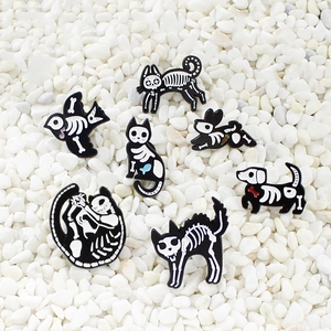 Animal Skeleton Enamel Pins Alloy Skeleton Cat Dog Bird Rabbit Brooches Gothic Dark Halloween Badges For Clothes Bags