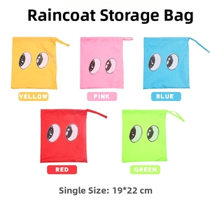Waterproof drawstring storage bags for kids' raincoats with cartoon eye prints in 5 colors