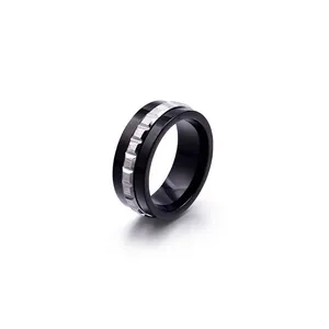 Men Stainless Steel Ring Gear Cogwheel Texture Industrial Punk Style Two Tone Mechanical Band Jewelry Gift