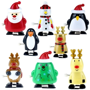 Detailed set of 8 Christmas clockwork toys featuring Santa, reindeer, and snowmen