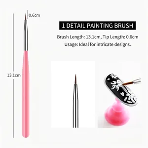 Pink nail art brush with 0.6cm synthetic bristles for precise drawing and painting