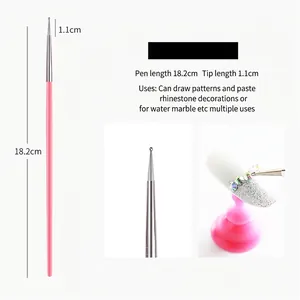 Pink dotting pen for nail art with 1.1cm metal tip and 18.2cm plastic handle tool