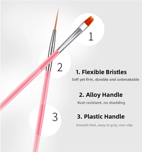 Detail of professional nail art brush set showing flexible bristles and alloy ferrules