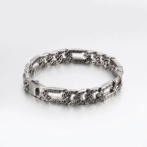 Bracelet En Acier Inoxydable Vintage Punk Pour Hommes Motif Gravé Gothique Bijoux De Chaîne À Maillons Géométriques