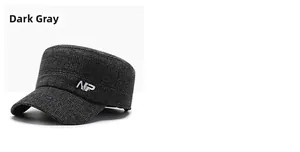 Detail of dark grey cadet cap with houndstooth texture and NP embroidery for men