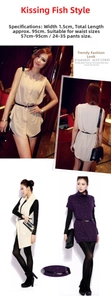 Detail of adjustable 1.5cm slim black dress belt featuring metal fish buckle design