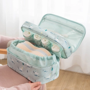Mint green unicorn travel organizer bag for lingerie and bras with multi-layer storage