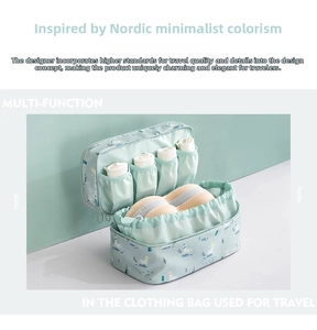 Detail view of double-layer travel storage bag with unicorn print and mesh pockets