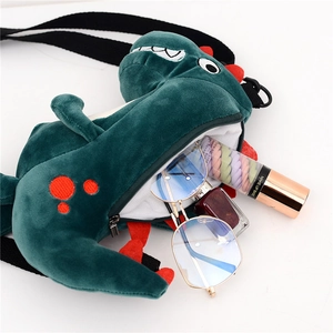 Sac à bandoulière dinosaure en peluche verte avec points rouges pour filles