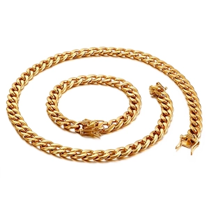 Stainless Steel Cuban Link Necklace And Bracelet Hip Hop Chunky Chain Jewelry Streetwear For Men Polished Punk Style