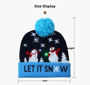 Détails de taille pour le bonnet de Noël LED bleu marine avec pompon en peluche