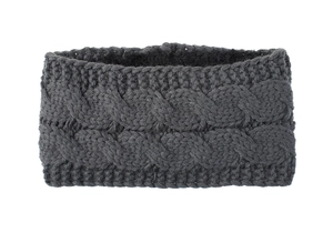 Detailstruktur des dunkelgrauen Strickstirnbands mit warmem Fleecefutter