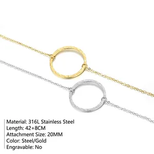 Hammered circle pendant necklace in gold and silver 316L stainless steel jewelry