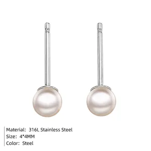 Boucles d'oreilles perles blanches classiques 4mm avec tiges en acier inoxydable