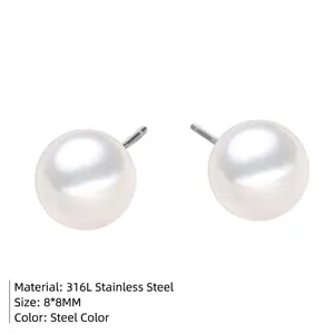 Boucles d'oreilles perles 8mm minimalistes avec clous en acier inoxydable 316L couleur acier