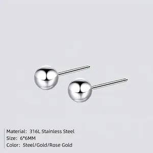 Minimalist 316L stainless steel ball stud earrings in steel gold and rose gold 6mm size
