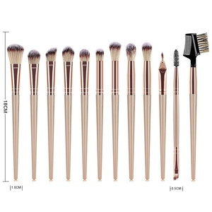 Detailed view of 12pcs makeup brush set with champagne gold handles and size labels