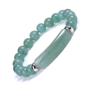 Aventurine beaded bracelet with rectangular green natural stone and silver spacers