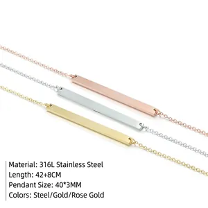 Three 316L stainless steel bar pendant necklaces in gold, rose gold and silver finishes