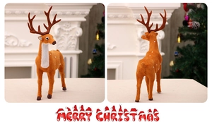 Front and back views of brown Christmas reindeer figurines with fluffy neck details