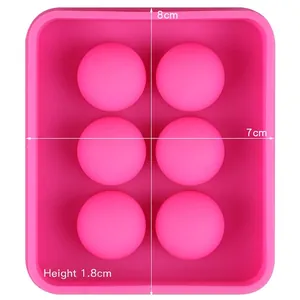 Pink food-grade 6-cavity silicone spherical ice mold with dimensions 8x7x1.8cm