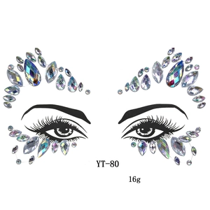 Detailed view of YT-80 teardrop acrylic face jewels for masquerade and makeup
