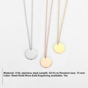 Detailed view of 316L stainless steel necklaces in gold, silver, and rose gold finishes