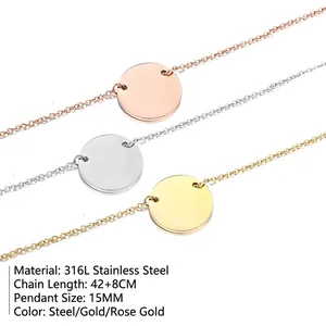 Minimalist 316L stainless steel round pendant necklace set in gold, rose gold and silver