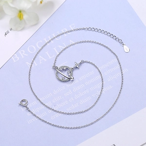 Elegant S925 sterling silver planet and star pendant necklace with cubic zirconia details