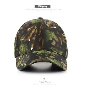 Front view of leaf bionic camouflage baseball cap for outdoor hunting and fishing