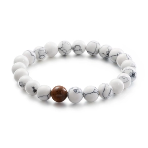 DIY handmade tiger eye and turquoise beaded bracelet featuring white marble stones