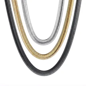 Minimalist Flat Snake Bone Chain Necklace Stainless Steel Geometric Versatile Jewelry For Men And Women