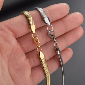 Minimalist 304 stainless steel flat snake bone chain necklaces in gold and silver