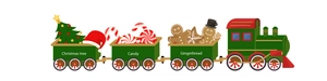 Detailed vector illustration of a festive Christmas train set with trees and candy